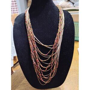 Chico's multi strand necklace with sea beads and gold chains, lobster clasp nati